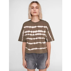 Khaki Patterned Loose T-Shirt Noisy May Buster - Women