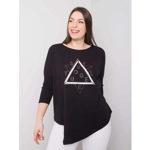 Fekete aszimmetrikus plus size blúz