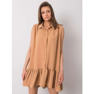 Dark beige dress with a frill Odelia RUE PARIS