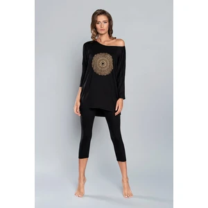 Pyjamas Mandala 3/4 sleeve, 3/4 legs - black