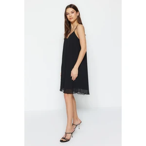 Trendyol Limited Edition Black Premium Pleated Shift/Plain Mini Knitted Dress With Low-Cut Back