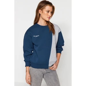 Trendyol Navy Blue Printed Basic Knitted Sweatshirt