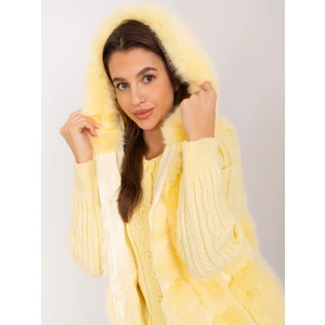 Light yellow fur vest with hood