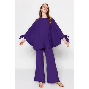 Trendyol Purple Bat Sleeve Woven Aerobin Tunic-Pants Set