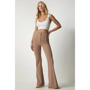 Happiness İstanbul Women's Beige Flared Leg Pants