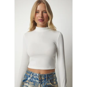 Happiness İstanbul Women's White Standing Collar Corduroy Camisole Crop Top