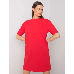 Basic red dress with rolled up sleeves