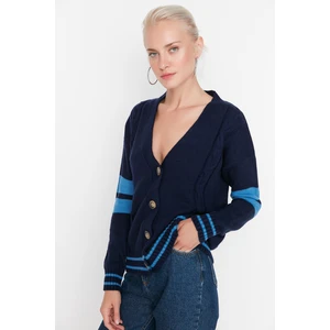 Trendyol Navy Striped Oversize Knitwear Cardigan