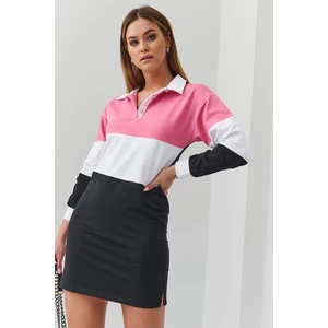 Women's dark pink sweatshirt dress with half collar