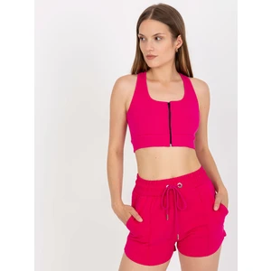 Fuchsiový žebrovaný základní crop top se zapínáním RUE PARIS