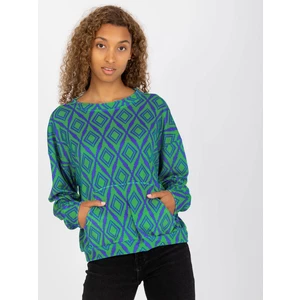 Green-blue velour sweatshirt with print RUE PARIS