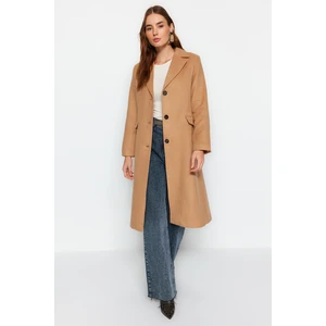 Trendyol Beige Premium Oversize Wide Cut Wool Stuffed Coat