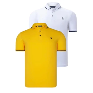 DOUBLE SET T8586 DEWBERRY MEN'S T-SHIRT-WHITE-YELLOW