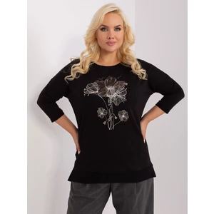 Women's black plus size blouse with a round neckline