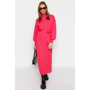 Trendyol Pink Belted Half Turtleneck Knitwear Dress