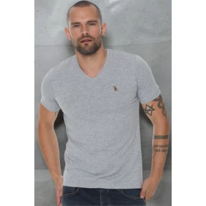 T8568 DEWBERRY V-NECK MEN'S T-SHIRT-DARK GREY