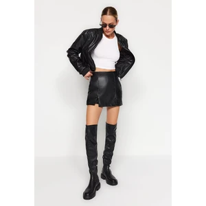 Trendyol Black Double Slit Faux Leather Shorts Skirt