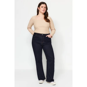 Trendyol Curve Dark Blue High Waist Flare Jeans