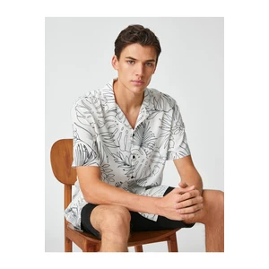 Koton Short-Sleeved Shirt with Turndown Collar Leaf Detailed.