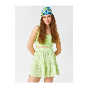 Koton Checkered Mini Skirt with Frilled Elastic Waist.