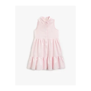 Koton Girls' Midi Dress, Sleeveless with a Shirt Collar Tiered and Buttoned.