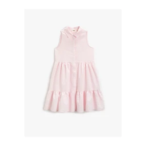 Koton Girls' Midi Dress, Sleeveless with a Shirt Collar Tiered and Buttoned.