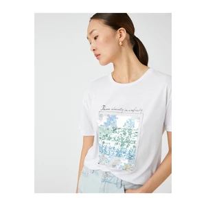 Koton Sequin Printed T-Shirt, Crew Neck Short Sleeved