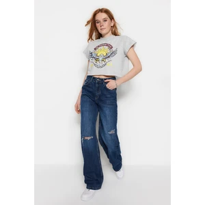 Trendyol Indigo Ripped Detailed High Waist Wide Leg Jeans