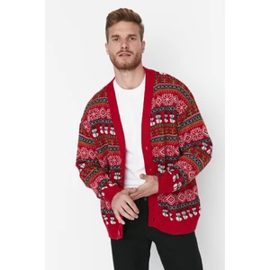 Trendyol Multi-colored Men's Oversize Fit Wide-Mount Christmas Knitwear Cardigan.