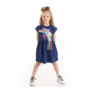 Denokids Koala Combed Cotton Girls Navy Blue Dress