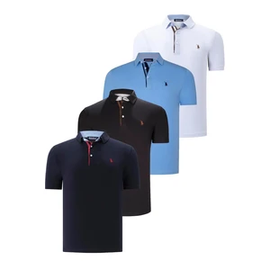 QUAD SET T8582 DEWBERRY MENS T-SHIRT-BLACK-WHITE-NAVY BLUE-LIGHT BLUE