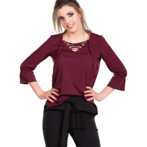 Blouse with lace-up neckline purple