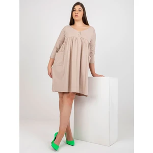 Basic beige dress of larger size with pockets