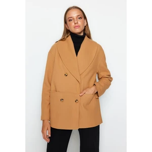 Trendyol Camel Oversize Wide Cut Shawl Collar Stamped Coat