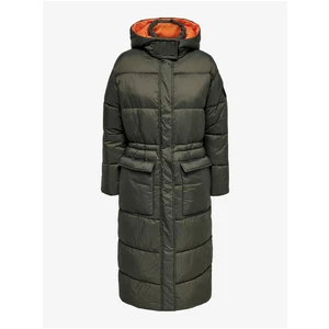 Khaki Womens Quilted Winter Coat Hooded ONLY Puk - Women