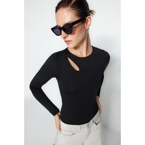 Trendyol Black Cut Out/Window Detailed Crew Neck Snap Fastener Flexible Knitted Body