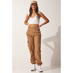 Happiness İstanbul Women's Dark Biscuit Parachute Cargo Pants