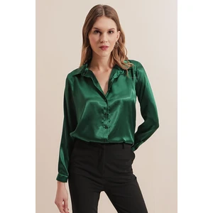 Bigdart 3964 Lightly Flowy Satin Shirt - Emerald