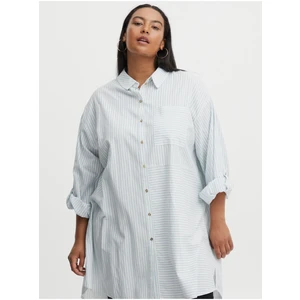 Blue and White Ladies Long Striped Shirt Fransa - Women