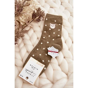 Women's insulated socks with polka dots and teddy bears, green