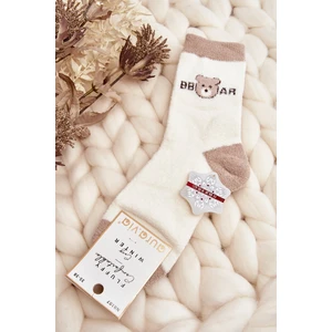 Women's insulated socks with teddy bear, beige