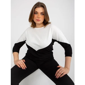 Ecru and black basic blouse with round neckline plus size