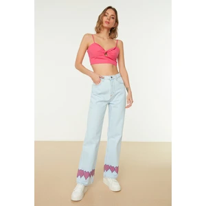 Trendyol Light Blue Printed High Waist 90's Wide Leg Jeans