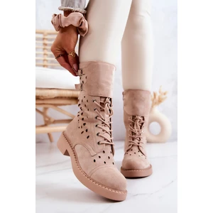 Suede Openwork Ankle Boots Light Beige Hermione