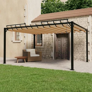 Pergola s lamelovou strechou 3 x 4 m hliník / látka Dekorhome Sivohnedá taupe,Pergola s lamelovou strechou 3 x 4 m hliník / látka Dekorhome Sivohnedá