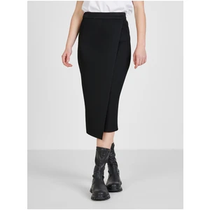 Black Women's Ribbed Wrap Midi Skirt Guess - Women