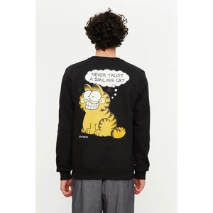 Trendyol Black Licensed Men's Garfield Printed Regular Fit Crew Neck Sweatshirt