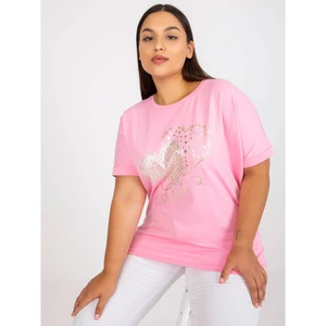 Pink, loose-fitting plus size cotton t-shirt
