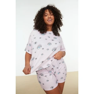 Trendyol Curve Powder Printed Knitted Pajamas Set