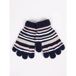 Yoclub Kids's Girls' Five-Finger Striped Gloves RED-0118G-AA50-004